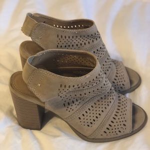 Tan peep toe booties